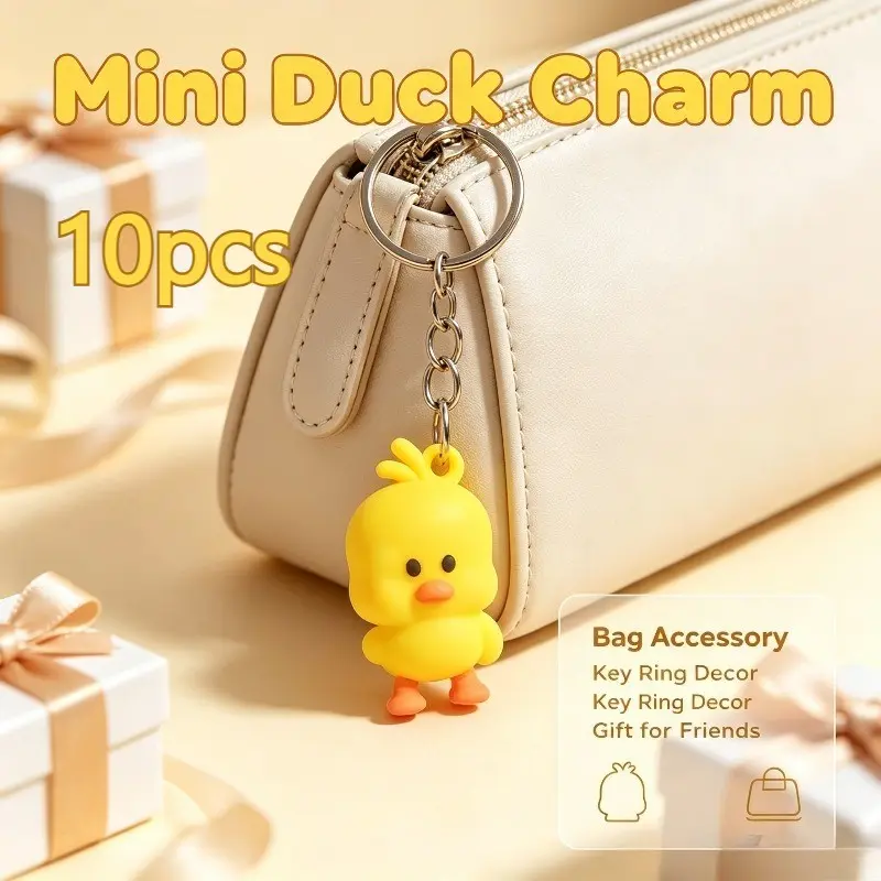 10pcs Mini Cute Duck Keychains, Trendy Cartoon Duck Keyrings, Backpack Accessories, Gift Small Decorations, Tz-0001518 Batch Number