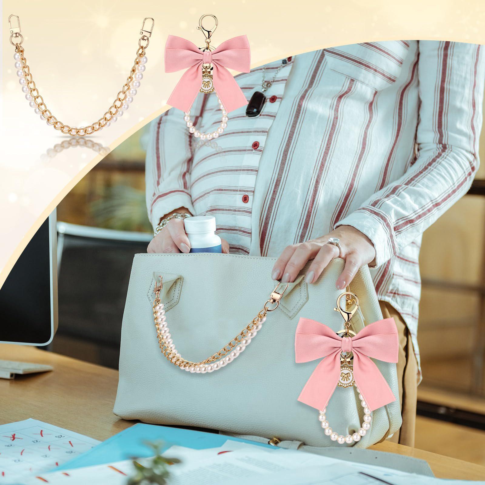 5 Pcs Bag Extender Chain Gold Pearl Purse Chain Ribbon Bow Keychain Extender Bag Strap Purse Charms Accessories for Handbag Y2K Aesthetic Bag Accessories Bag Charm Keychain Accessory Gifts for Women keychains for women