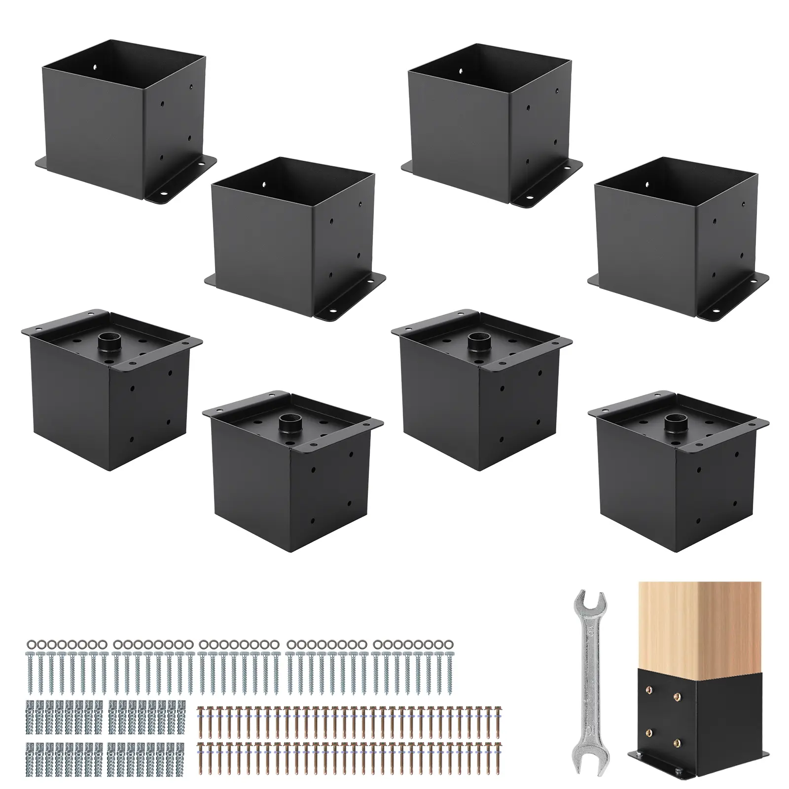 Hosslly 8 Pcs Heavy Duty Powder-Coated 6x6 Post Base Brackets, 5.8"x5.8" Inner Size Post Anchors for Pavilion, Deck Railing Support, Concrete Anchors, Deck Construction, Gazebo Frames