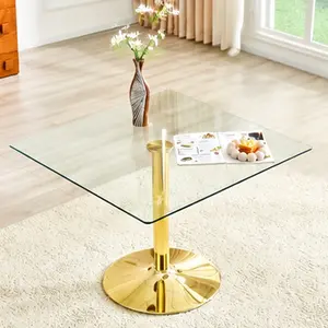 ARCH 38.5in Square Glass Dining Table for 2-4 People Modern Minimalist Single Column Metal Base Tempered Glass Top Scratch Resistant Easy Clean Home Kitchen Dining Room Furniture Black Gold Silver Multiple Color Options, Black/Gold/Silver/Transparent