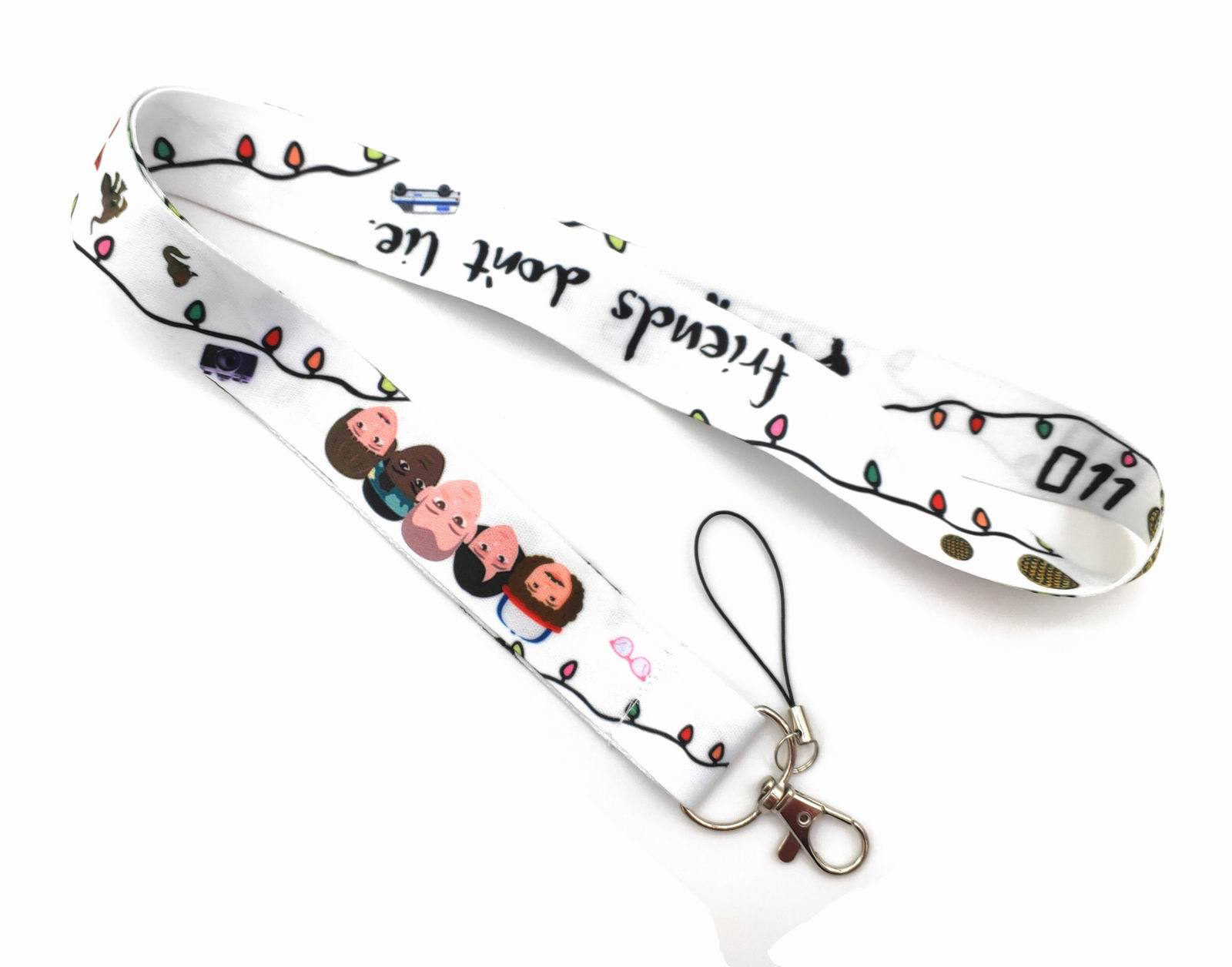 Stranger Things Anime Cartoon Long Lanyard Card Holder Neck Strap Phone Lanyard with Metal Hooks and Printed Ropes for Hanging Phones and ID Cards - Ribbon