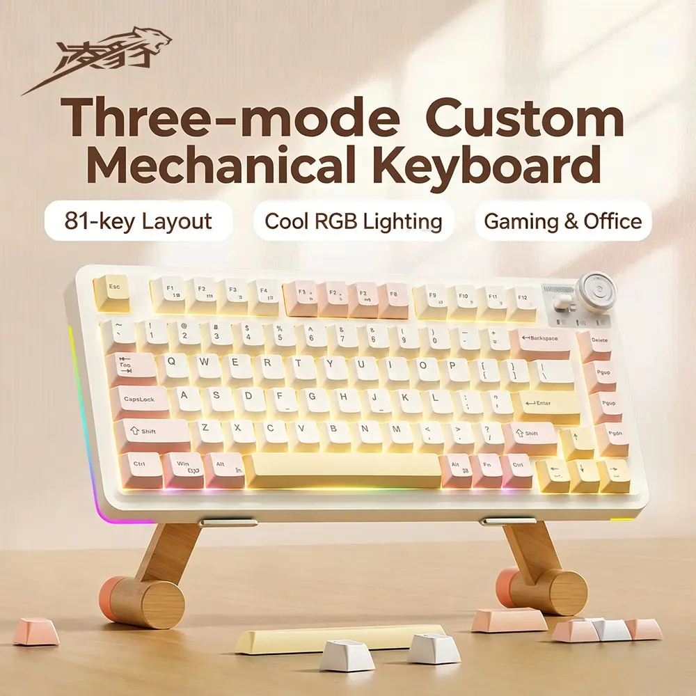 Lingbao Mk75 Mechanical Game Keyboard, 81 Keys, Portable Mini Design, Multi-Function Knobs, Wired/wireless, RGB Lights, Windows/MAC Compatible