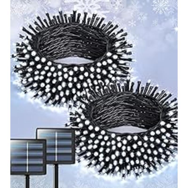 2 Pack Solar String Lights Outdoor Waterproof, Each 33FT 100 LED Outdoor, 8 Modes White Fairy Light for Outside Yard Tree Patio Garden Wedding Christmas Decorations