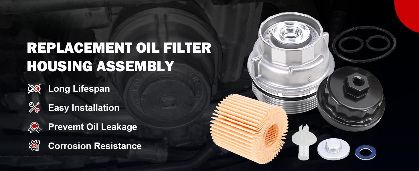 15620-31060 Oil Filter Housing Cap Assembly Kit for Toyota Rav4 Tundra 4Runner Camry Highlander Tacoma Lexus RX350 Aluminum Oil Filter with Wrench Drain Plug Replace 1562031060 15643-31050 04152-YZZA1