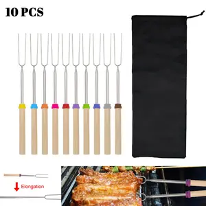 10 Pcs 10 Color Extendable BBQ Skewers, 32 Inch Marshmallow Sticks, Stainless Steel, Outdoor Camping, Portable Bag Included