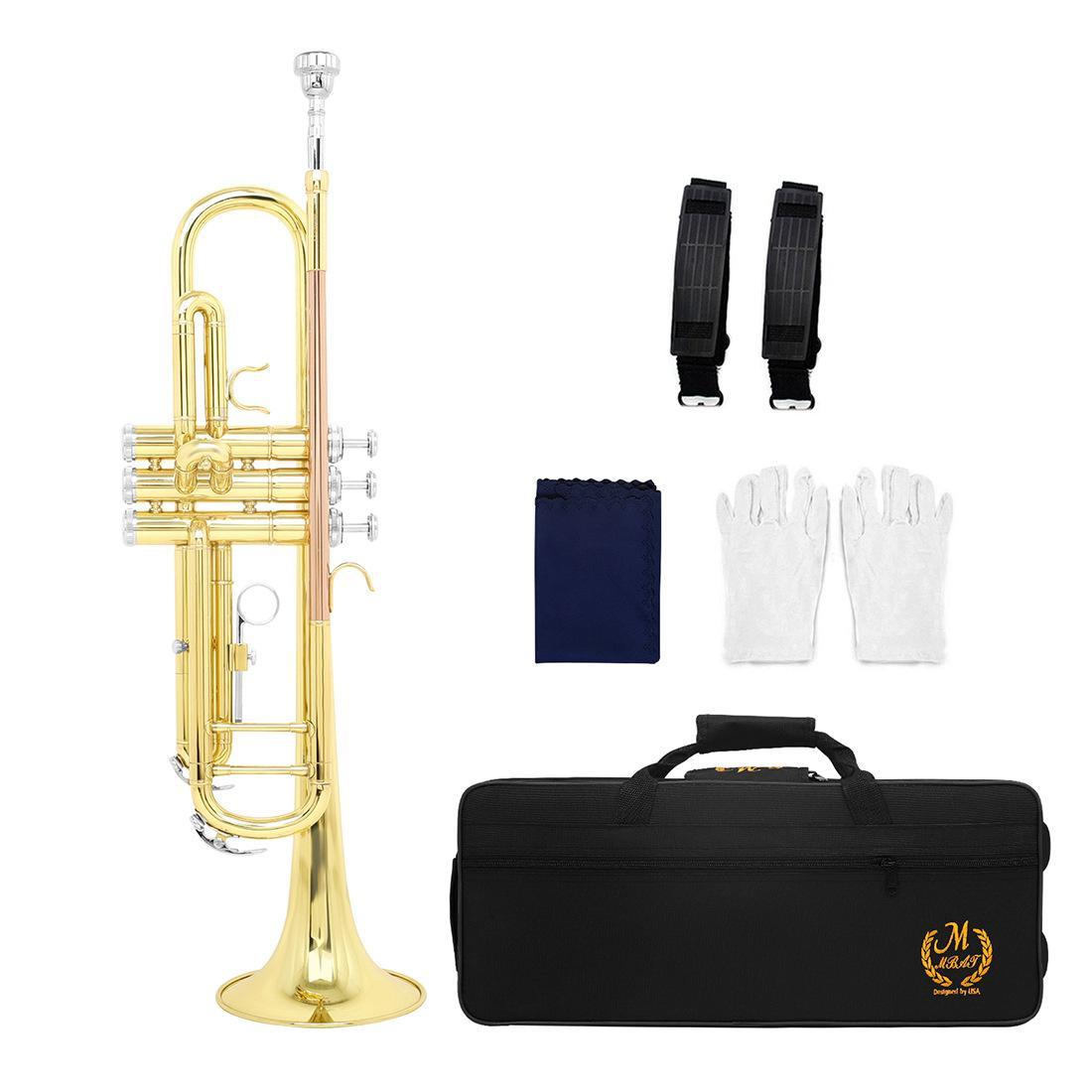 Bb Trumpet, 1 Count Bb Trumpet with Double Pole Support, Brass Wind Instrument, Professional Musical Instrument for Beginner Adult Students