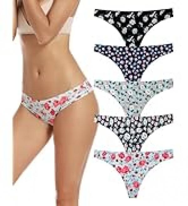 Seamless Women Underwear Thongs,No Show Ladies Thong,No Line Breathable Comfortable Panties Undies for Women 5-Pack