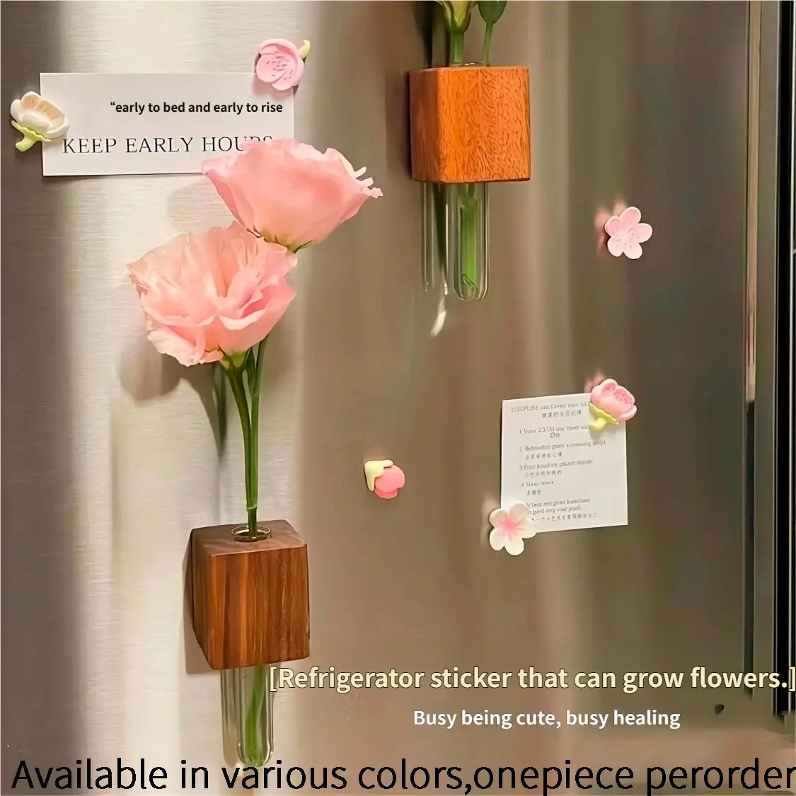 Magnetic Hydroponic Flower Vase, Water-Proof Fresh Flowers, Storage Cabinet Decorative Item, Ideal for Rentals, Create Healing Mini Garden, Home Decorative Vase, Decorative Flower Vessel, Wood Vase