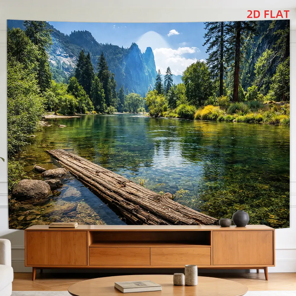 2D Flat Polyester Photography Backdrop Sheet Banner - Indoor Natural Mountain River Landscape, HD Digital Print, Soft Lightweight Foldable Machine-Washable Cloth for Portrait, Product Photography