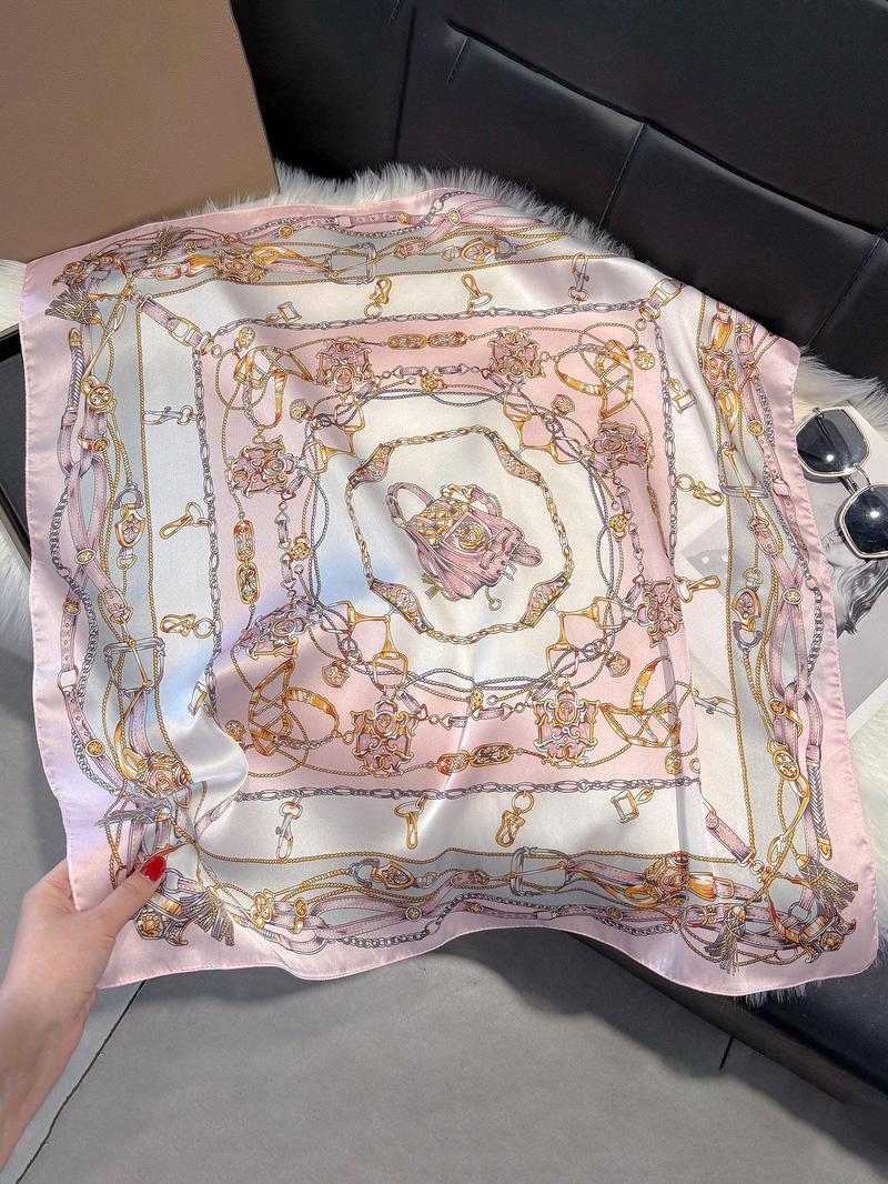 Chain Print Square Scarf, Fashionable Soft Lightweight Scarf for Women, Casual Versatile Accessories for Daily Wear, Fashion Accessories for Party, Daily Clothing Decor