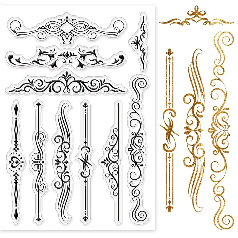 1pc Transparent Stamp, European Lace Silicone Seal, Flower Bouquet Border, DIY Scrapbook, Diary, Card Making Supplies