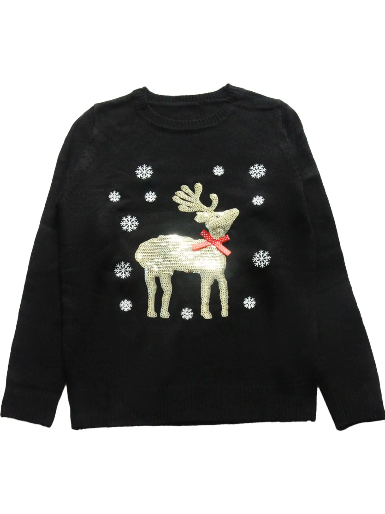 Women's Contrast Sequin Reindeer Print Sweater, Casual Long Sleeve Round Neck Jumper for Fall & Winter, Ladies' Knitwear for Daily Wear