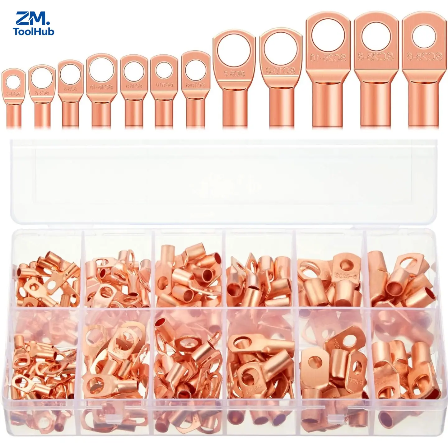 170Pcs Copper Lug Ring Terminal Wire Lugs Kit, 12 Sizes Copper Battery Cable Ends Battery Terminal Connectors, Compatible with AWG4, AWG6, AWG8, AWG10, AWG12, Automotive Electrical Repair Accessories
