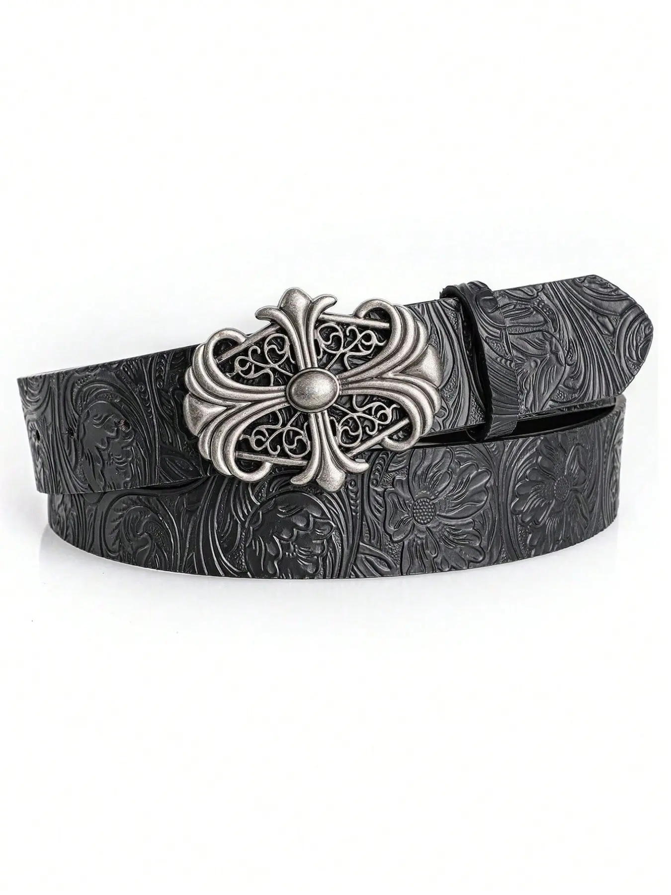 1pc Men's Retro Belt Bohemian Style Boho Belt - Chic Black Faux Leather Belt with Vintage Hollow Buckle - Fashion Personalized Statement Belt For Men Women Punk Rock Y2K Style - Versatile For Jeans, Dresses & Casual Wear & Party