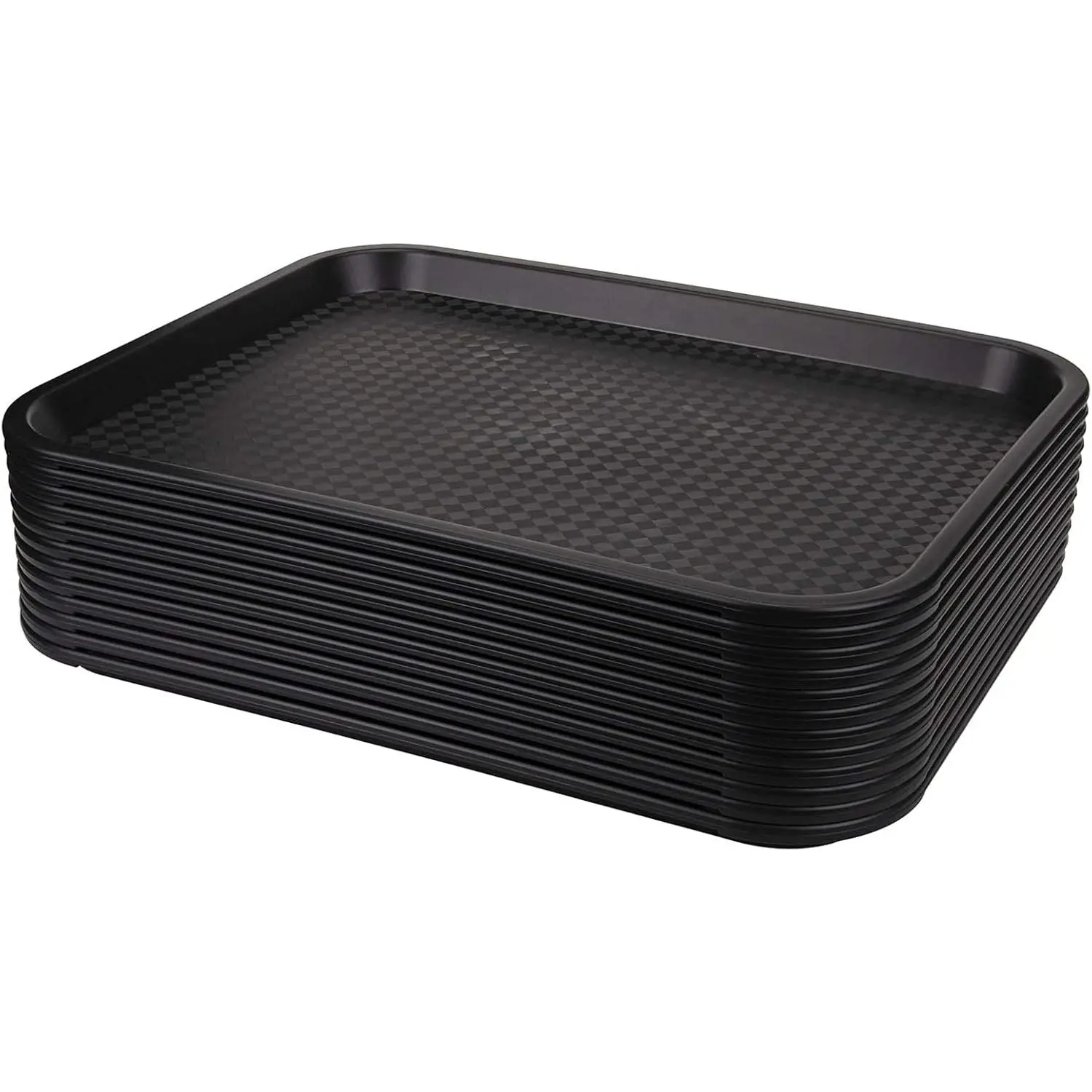 12 Pack   Tray, 13.7 x 10.5 Inch Plastic Restaurant Serving Tray Cafeteria Trays for Coffee Table, Kitchen, Party, Black