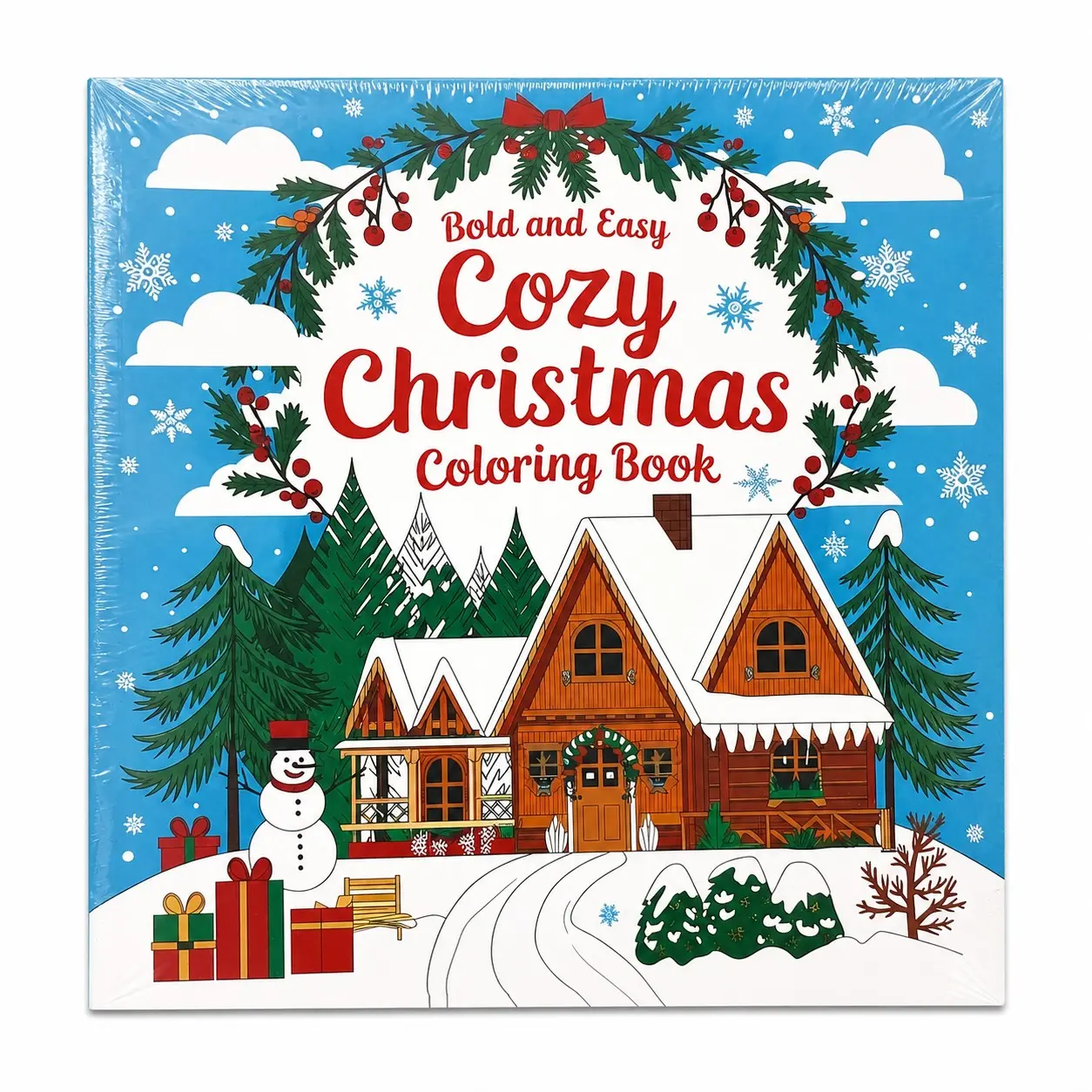 Cozy Christmas Coloring Book, Bold and Easy Large Lines, Winter Cabin Holiday Theme, Stress Relief, Creative Coloring, Family Activity, Christmas Gift