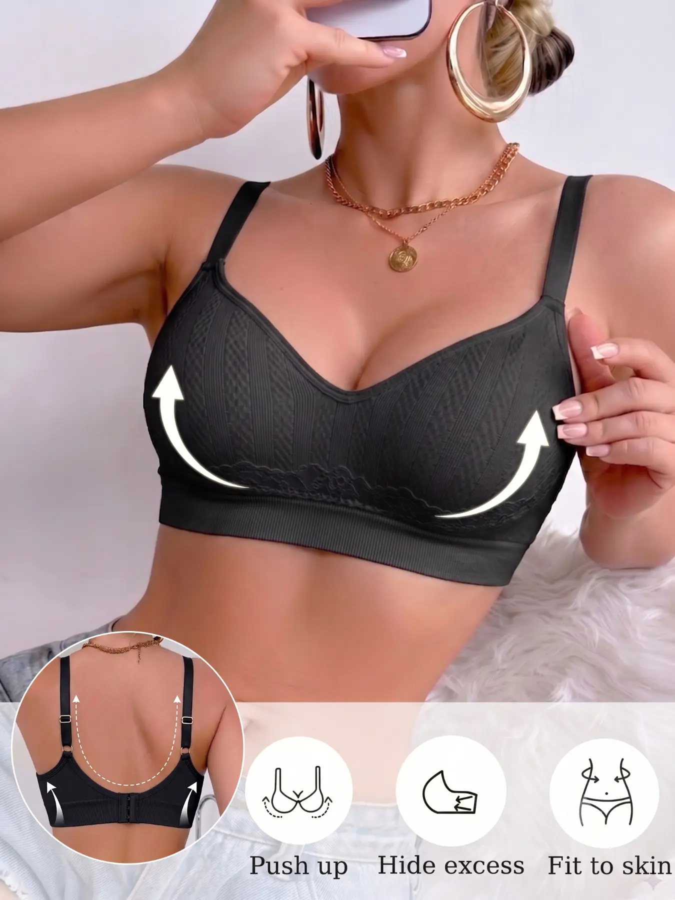 Women's Fashionable Lace Push-Up Bra, Wireless Comfortable Underwire-Free Bra, Breathable Seamless Anti-Boob Bra, Ideal for Daily Wear