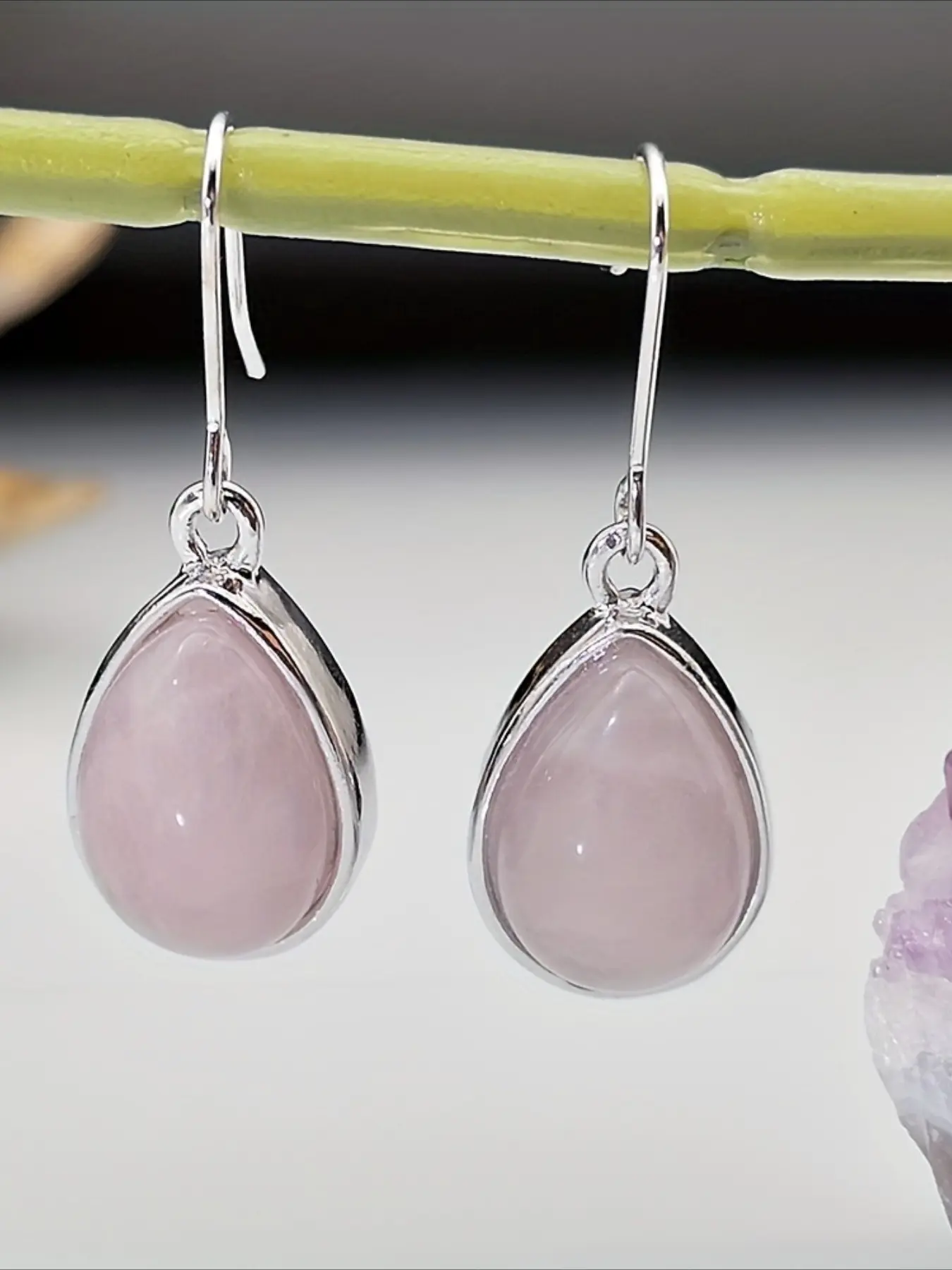 Rose Quartz Earrings - Fashionable Pendant Earrings for Women and Girls, Stainless Steel Earpins, Low Allergy, Lightweight and Comfortable, Eco Friendly, Daily Fashionable, Perfect Mother's Day Gift