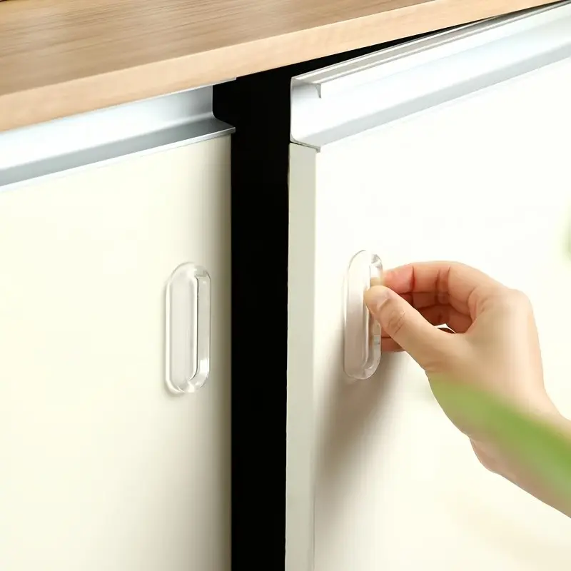 2-Pack Transparent Self-Adhesive Pull Handles, Modern Oval Door Knobs, No Drilling, Easy Installation, Safe Rounded Design, for Glass Doors, Windows, Drawers, Cabinets