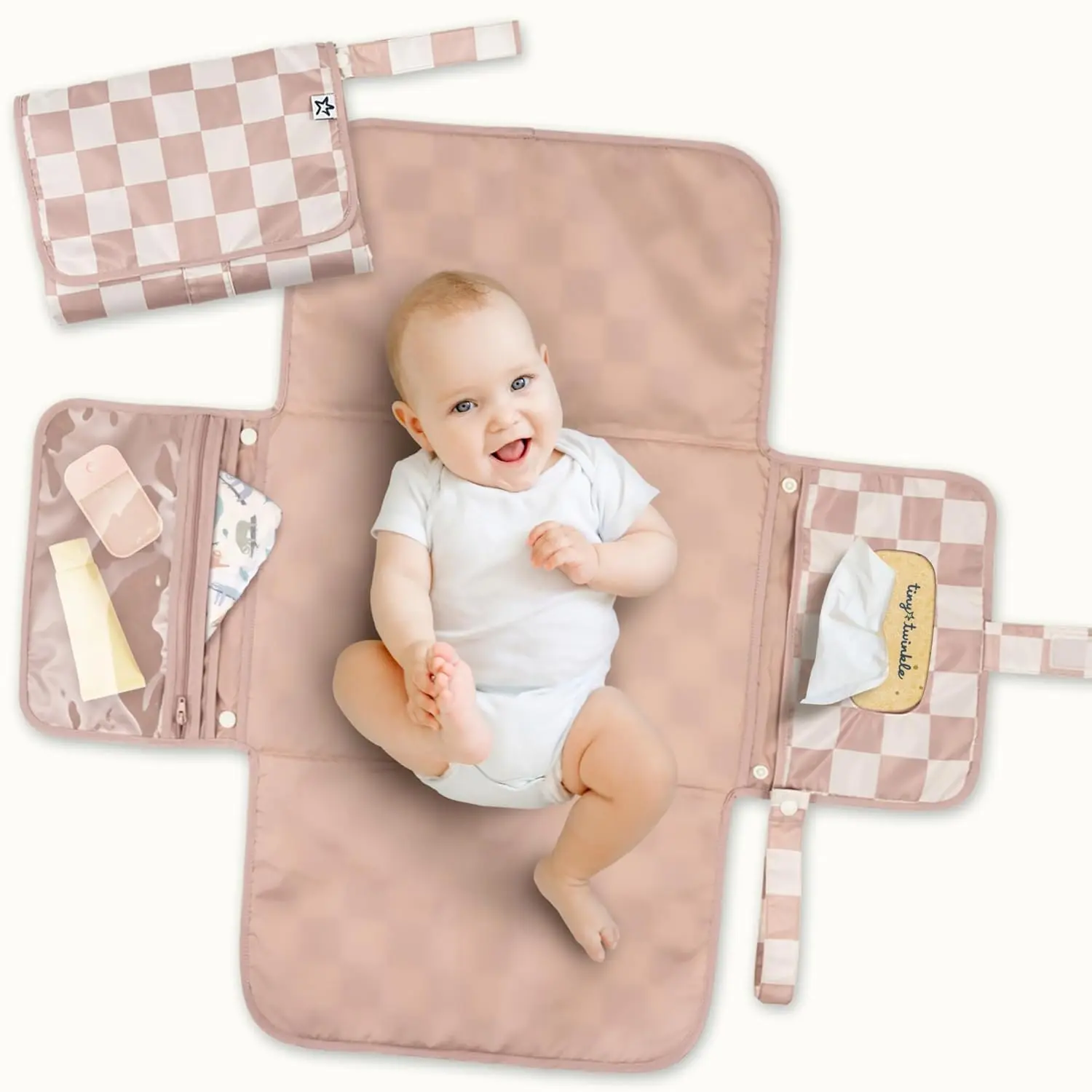 Portable Baby Diaper Changing Pad, Waterproof Wipeable Travel Changing Mat with Wipes Pocket & Storage Organizer, Foldable Compact Changing Pad, Newborn Shower Gift