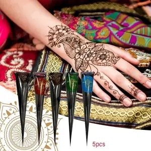 ELECOCO Multi-color Henna Tattoo Cone Paste, Natural Plant Henna Hand Drawing Tube, Brown Black Red Blue Green Shades Available, Long Lasting Waterproof Mild On Skin, Temporary Body Art Tool For Wedding Party Mandala Hand Tattoo Design
