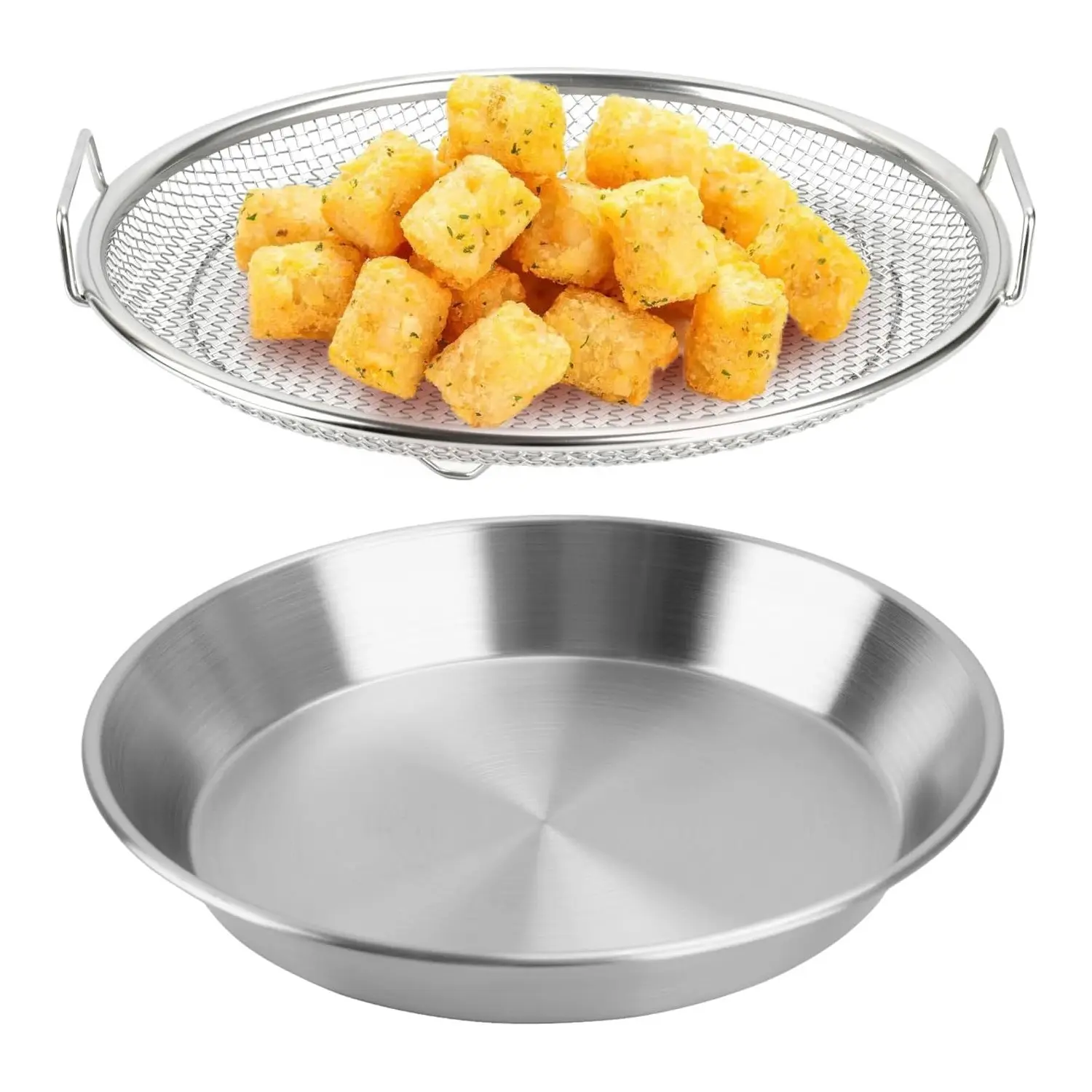 Stainless Steel Kitchen Oil Filter Tray, Mesh Filter Basket, Air Fryer Accessory, Double-Layer Oil Draining Rack, Multi-Use Strainer Basket