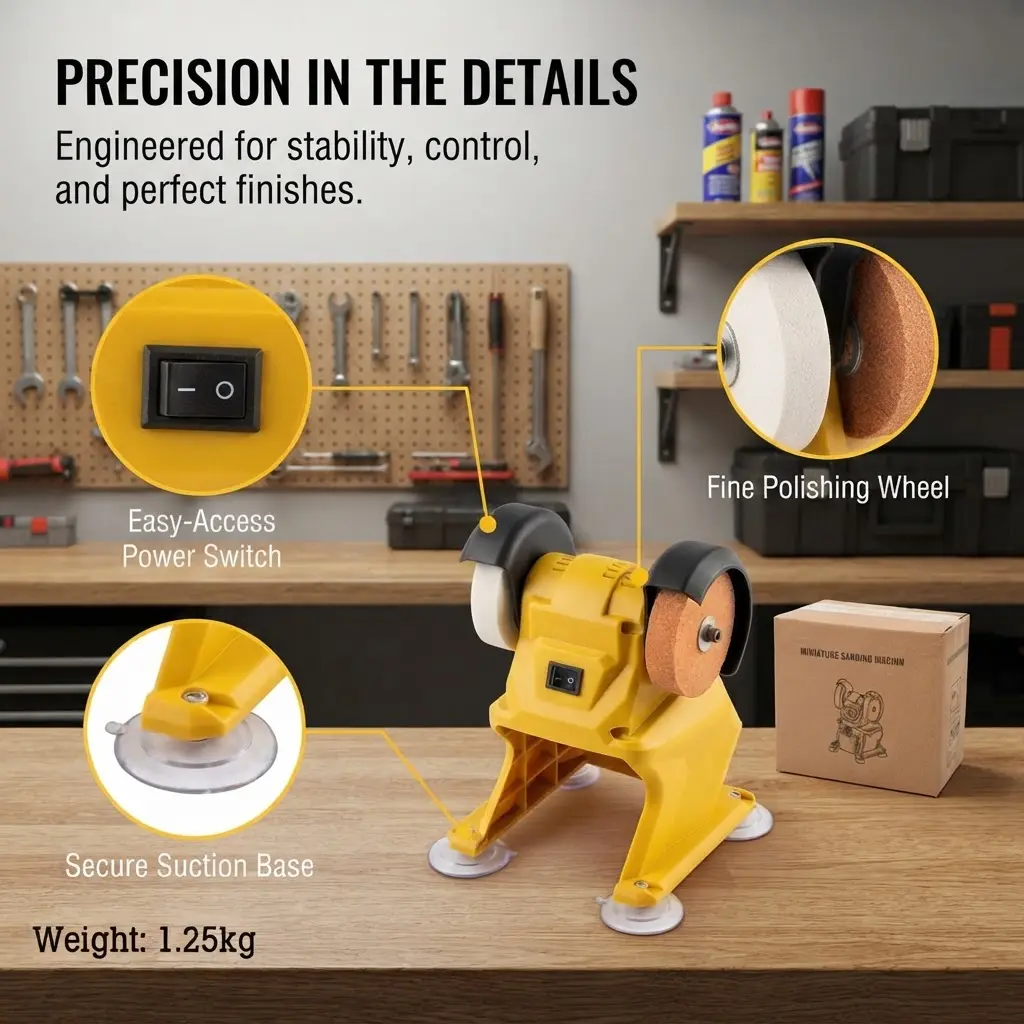 Mini Cordless Lithium‑Ion Bench Grinder, Automatic Double‑Wheel Electric Grinding Machine, Household Power Tool for Metal Rust Removal, Polishing and Sharpening