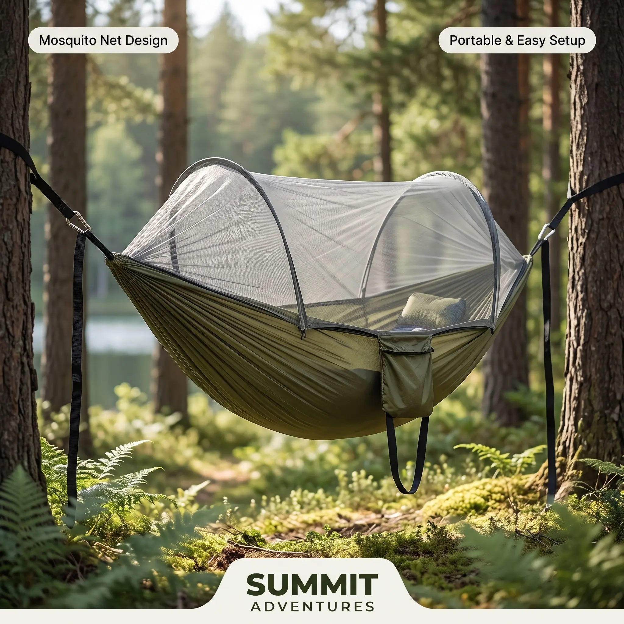5-Piece Premium Outdoor Hammock Set, Nylon Material, Portable Camping Hammock with Mosquito Net, Arch Frame, Ideal for Travel & Beach