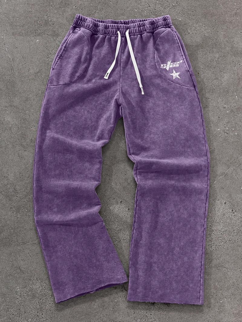 Men's Streetwear Cotton Joggers, Loose Fit Elastic Waist Knit Pants, Casual All-Season Woven Fabric, Daily Wear Fashion