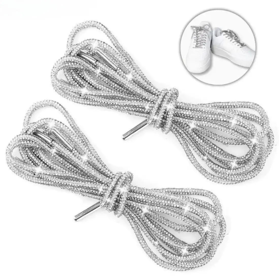 Sparkly Rhinestone Shoelaces, 2 Piece 47 Inch Rope Laces for Sneakers & Streetwear, Replacement Drawstring Cord for Clothes, Hoodies & DIY Bag Accessories, Footwear, Stainless Steel, Diy Accessories, Bags