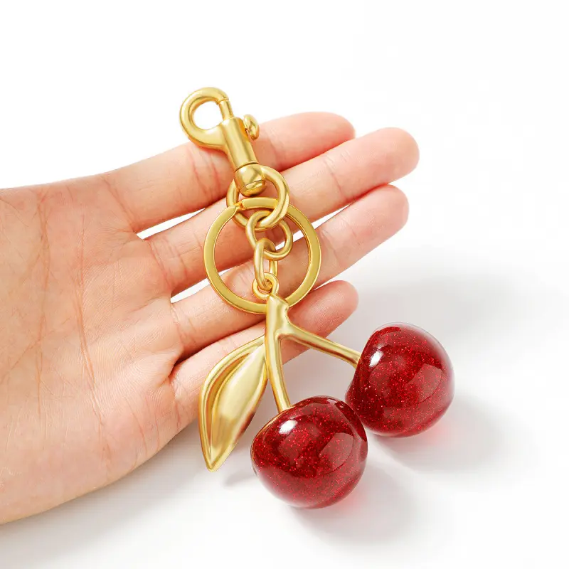 Sparkly Cherry Keychain, Cute Plastic Bag Charm for Purse Owners & Handbag Enthusiasts, Tote & Car Key Decor