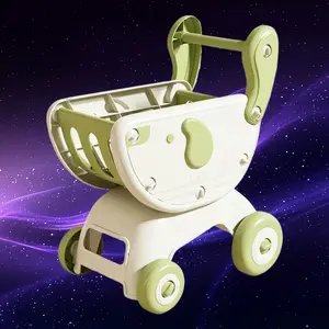 Kids Pretend Shopping Cart Toy - 35*25cm Mini Hand Trolley with Simulated Fruits & Vegetables, Educational Learning Toy for Boys & Girls Birthday/Holiday Kitchen Role Play to Boost Concentration