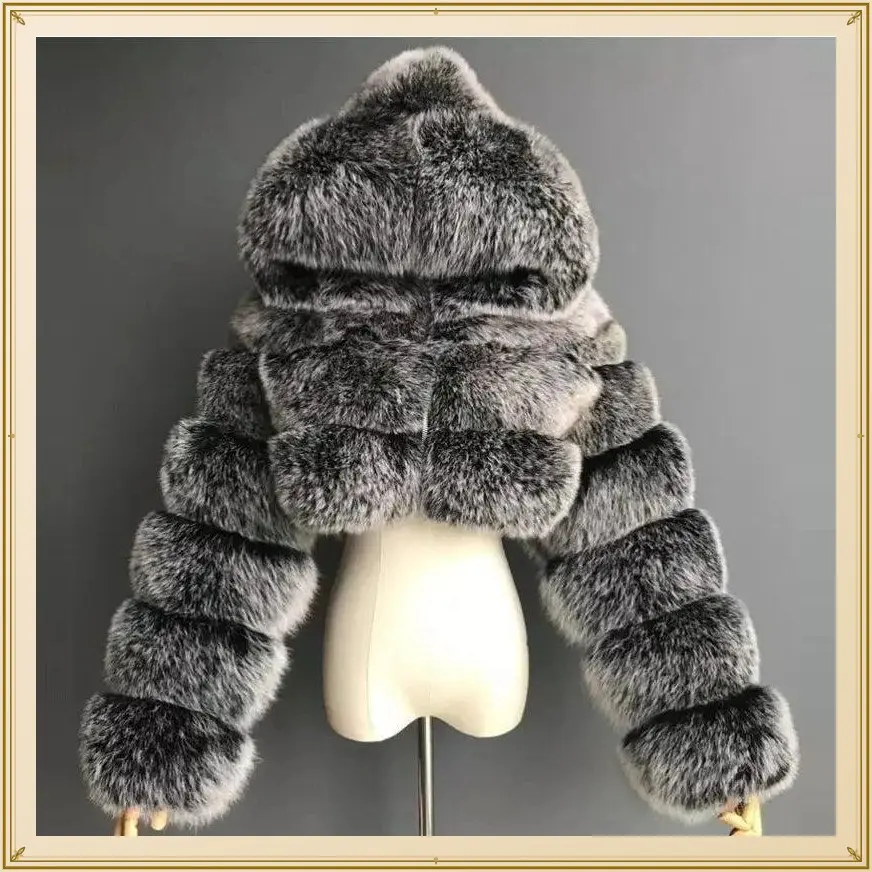 Furry Cropped Faux Fur Coat With Hood