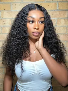 Jerry Curly Human Hair 5*5 Glueless Lace Closure Wig, Pre Cut Natural Hairline Middle Part Curly Hair, Wear and Go for Women Daily & Party 20-28 Inch