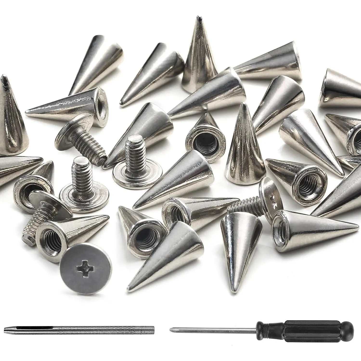 100 Sets 12MM (15/32 Inch) Silver Metal Screw Back Punk Spikes and Studs Rivets for Leather Clothing Shoes Belts Bags Hats