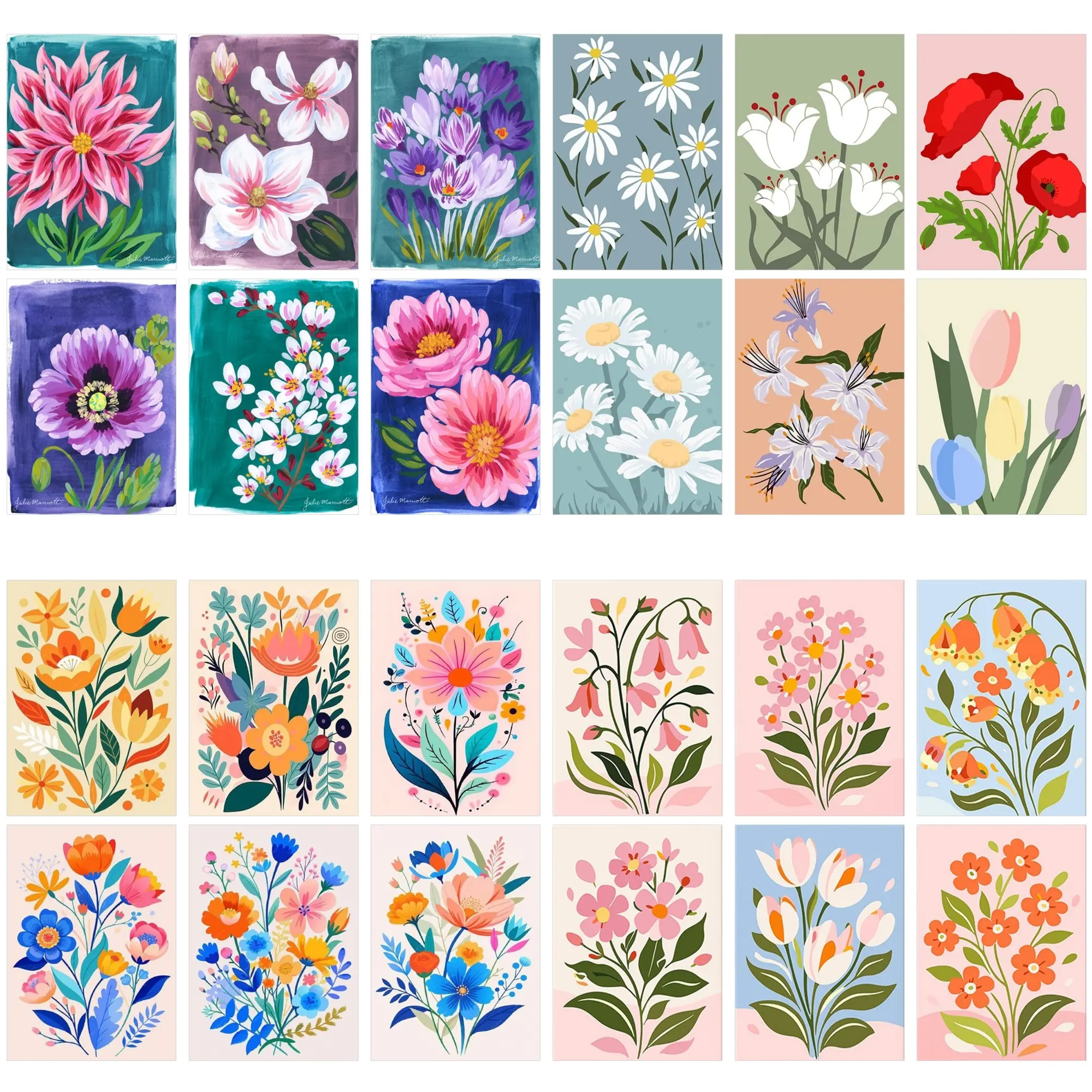 6pcs Paint By Numbers Kit for Adults Beginners - 8x12in / 20x30cm Color Canvas, Easy DIY Flowers Acrylic Painting Set - DIY Decorative Painting Wall Decor for Living Room and Bedroom, Creative Gift for Birthday, Mother's Day and Christmas, Without Frame