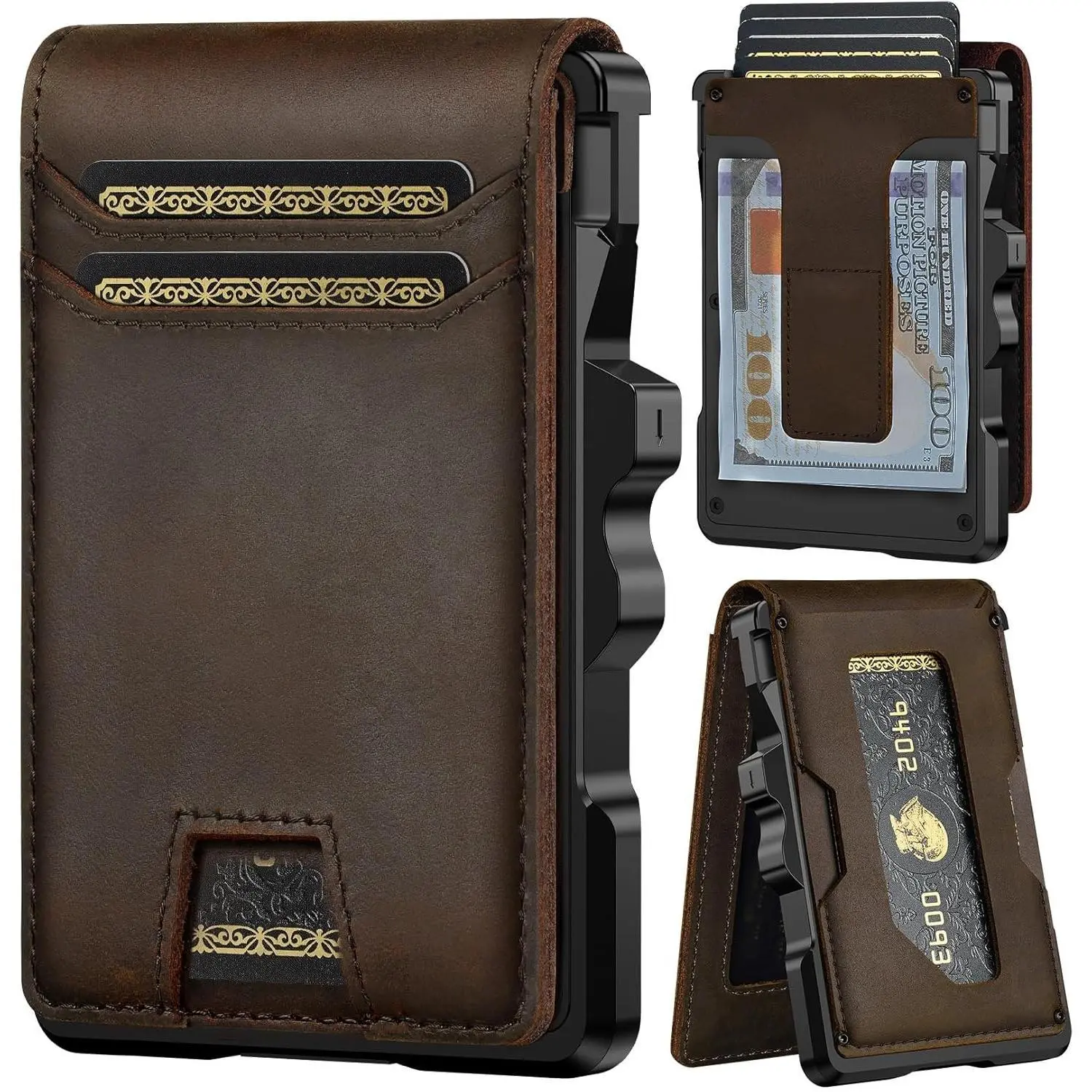 furid Genuine Leather Wallet for Men: Slim RFID Minimalist Wallets with Money Clip - Smart Pop Up Credit Card Holder for Front Pocket - Gifts for Husband Father on Birthday Anniversary