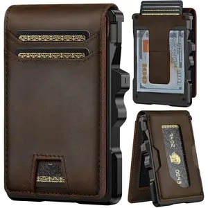 furid Genuine Leather Wallet for Men: Slim RFID Minimalist Wallets with Money Clip - Smart Pop Up Credit Card Holder for Front Pocket - Gifts for Husband Father on Birthday Anniversary