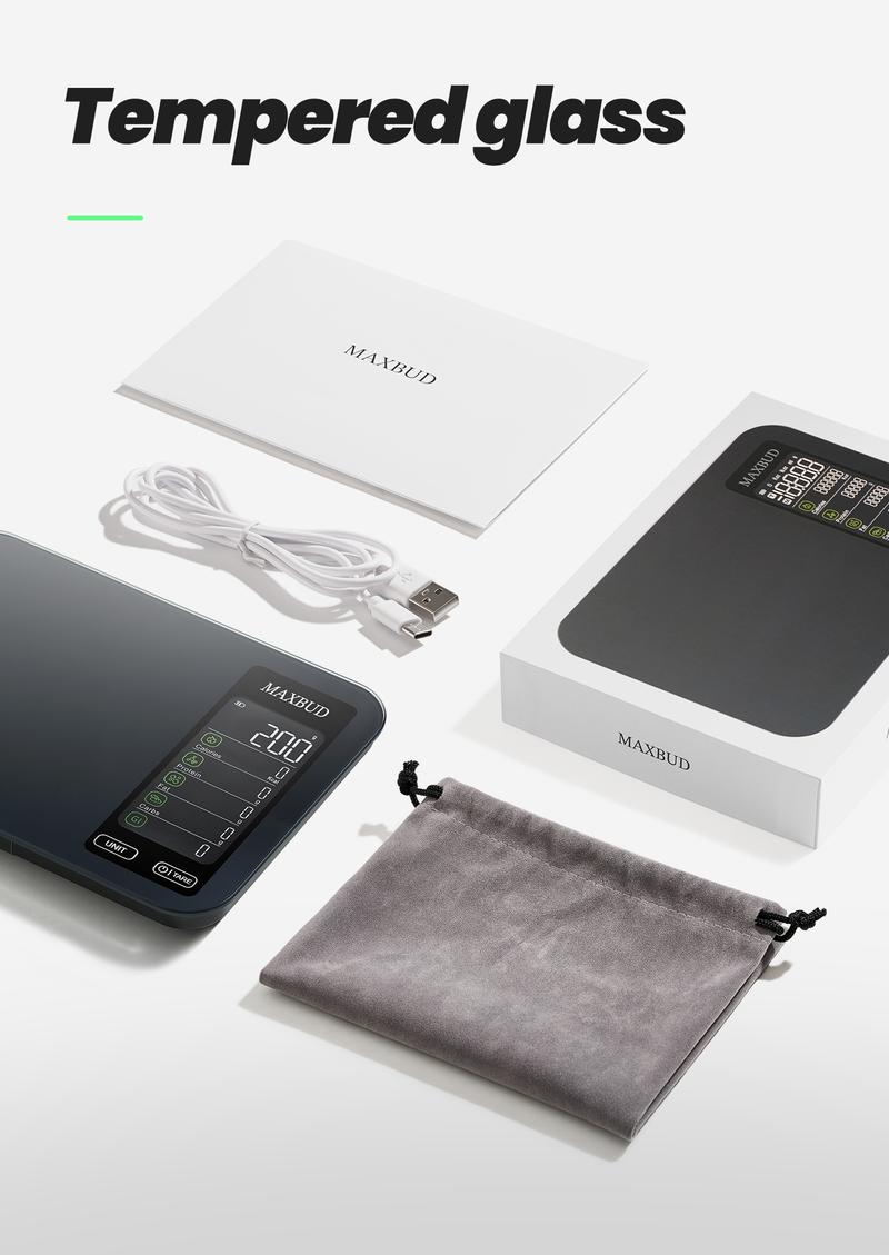 MAXBUD AI Nutrition Scale with APP Function, Food Ai Scanning for 19 Nutrients, Rechargeable Glass Design for Fitness & Travel, Food Nutritional Scale
