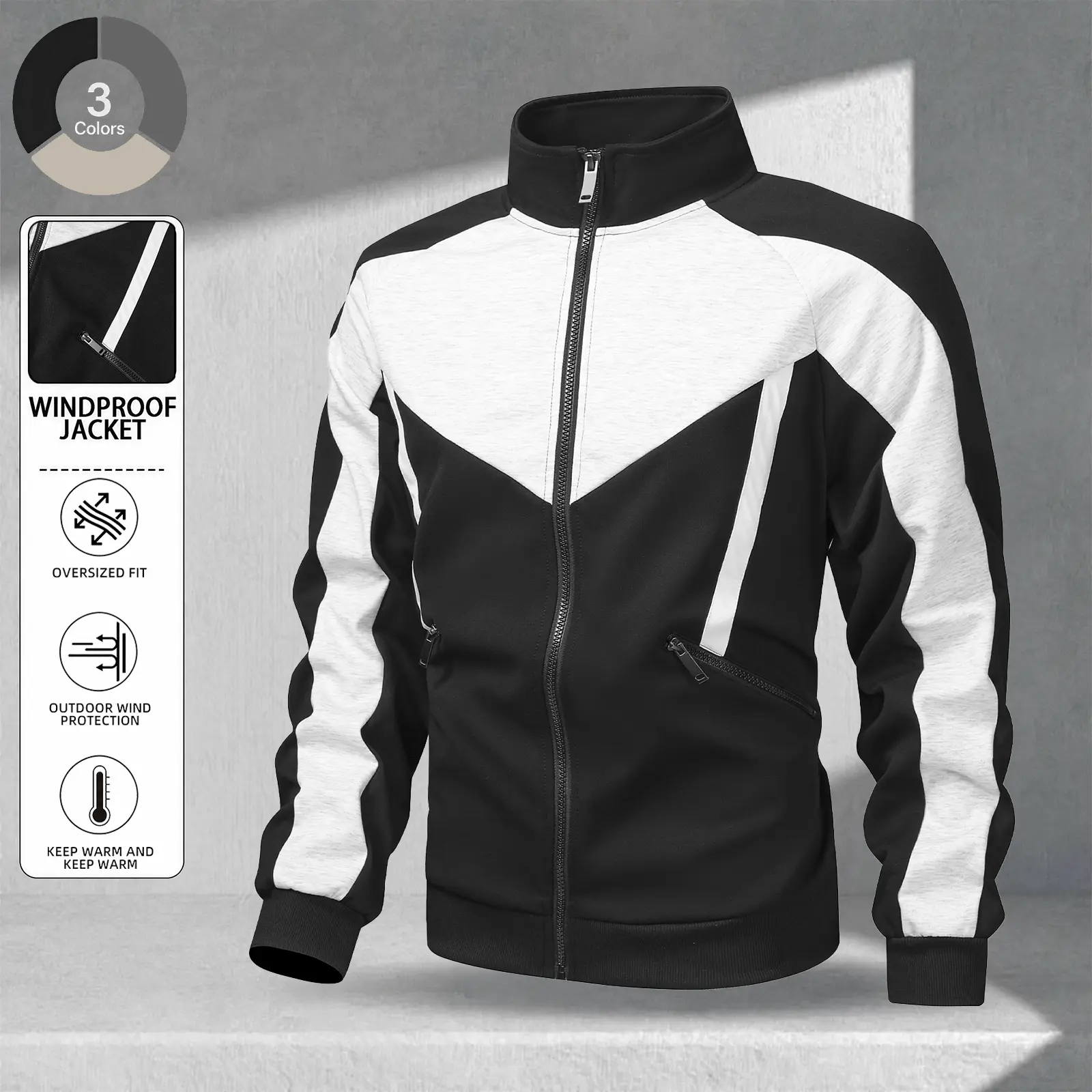 Men's Color Block Track Jacket Full Zip Up Stand Collar Windbreaker Jacket Casual Sportswear Outerwear Lightweight Athletic Jacket Streetwear Varsity Style Running Workout Jacket Y2K Fashion Top for Fall Winter