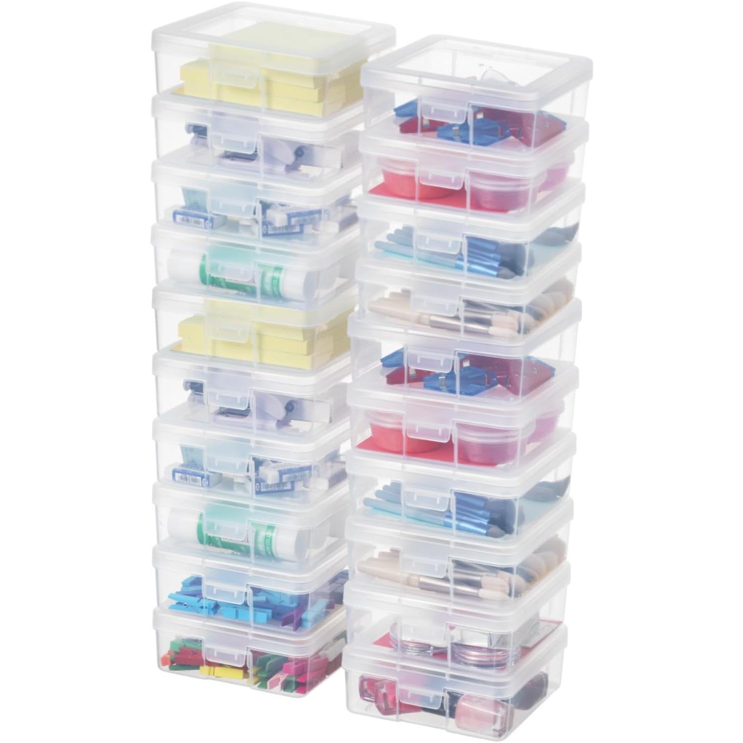 Small Plastic Storage Box Containers with Latching Lids - Craft Organizers and Storage Stackable Storage Organizer Pencil Crayon Box (18 Pack Small -Clear)