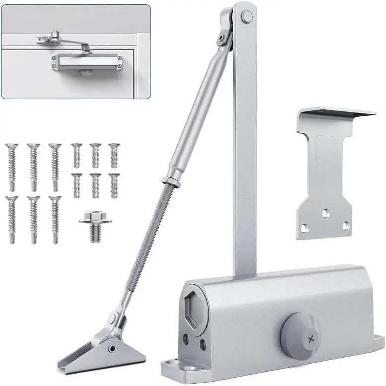 Heavy Duty Commercial Door Closer, Hydraulic No Slam, Adjustable Speed, Hold Open,   Steel, Indoor/Outdoor, DIY Installation