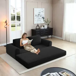 82 Inch Convertible Sleeper Sofa Bed, Oversized Comfy Boneless Loveseat Sofa, 2-in-1 Modern Corduroy Folding Convertible Sofa Bed, 3 Seater Memory Foam Couch 2 Pillows for Living Room, Bedroom, Office, No Assembly Required, Black