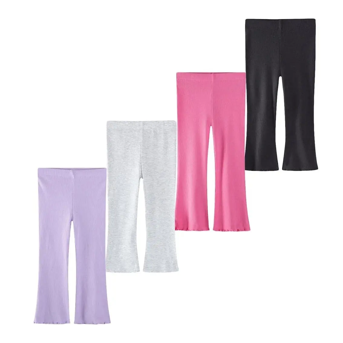 LOEL 4 Packs Girls Cotton Flare Leggings Soft and Stretch Flare Pants for Toddlers 2-7