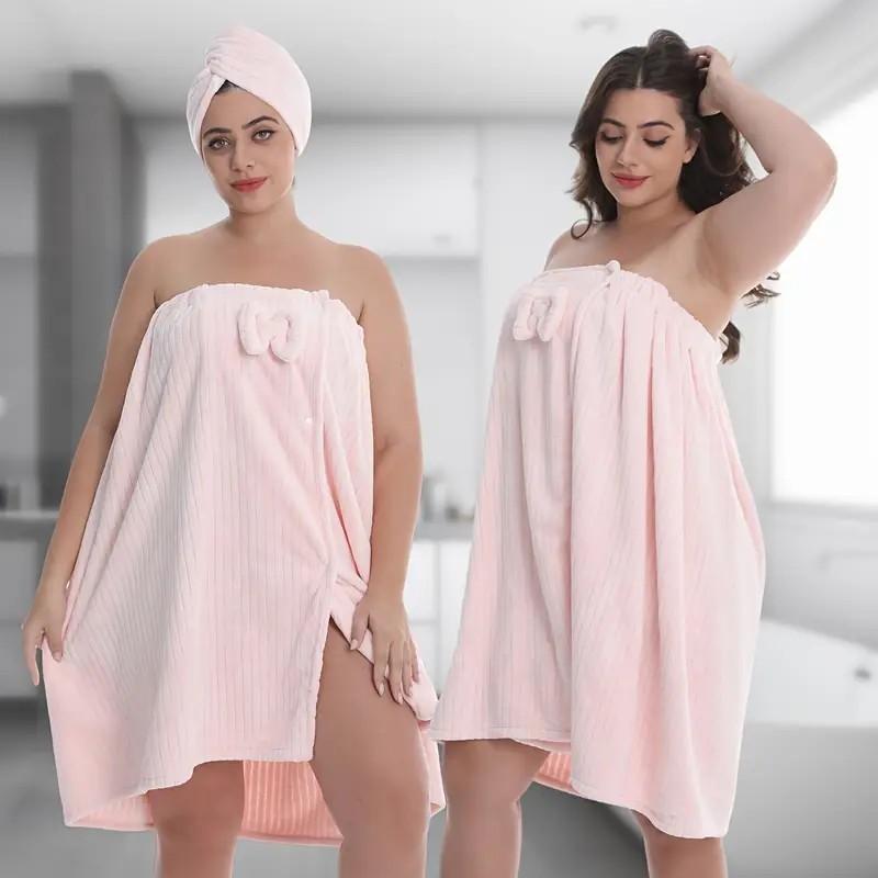 Women's Plus Size Bathrobe Set, Lightweight Spa Robe, Adjustable Dry Hair Towel Set, Comfortable Body Wrap, Casual All-Season Wear