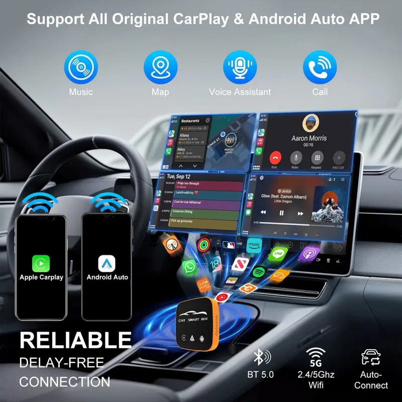 Wireless CarPlay adapter, Upgraded wireless carplay, Carplay Dongle Connectivity, compatible with iPhone and Android Auto, supports Netflix, Multimedia Car Audio, AI box with TF card slot, plug-and-play, easy setup in-car CarPlay video entertainment
