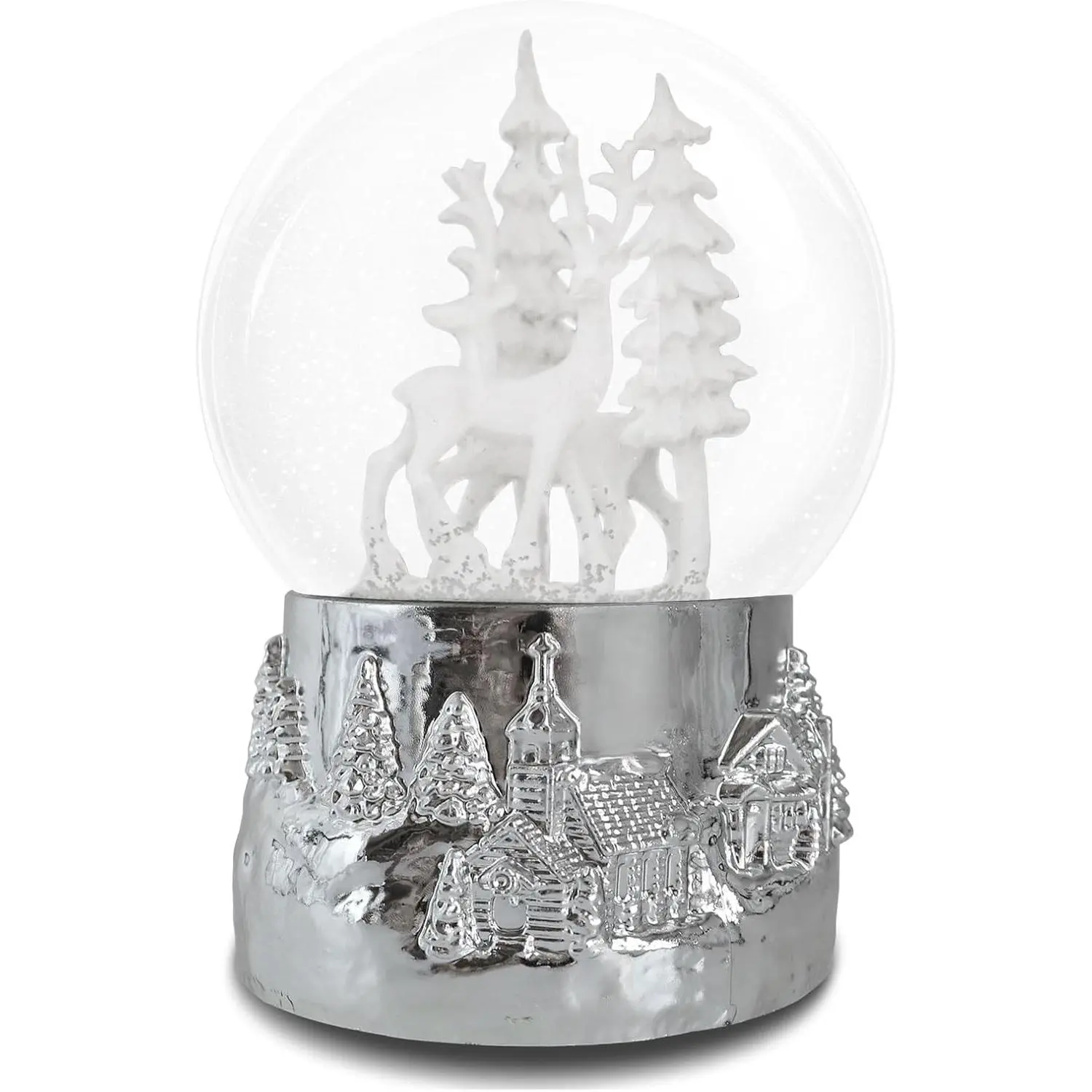Light Up Winter White Deer Musical Christmas Snow Globe, 120MM Snowflakes, 6.7 Inch Height Water Globe, Festive Christmas Decor, Ideal Gift for Women & Adults
