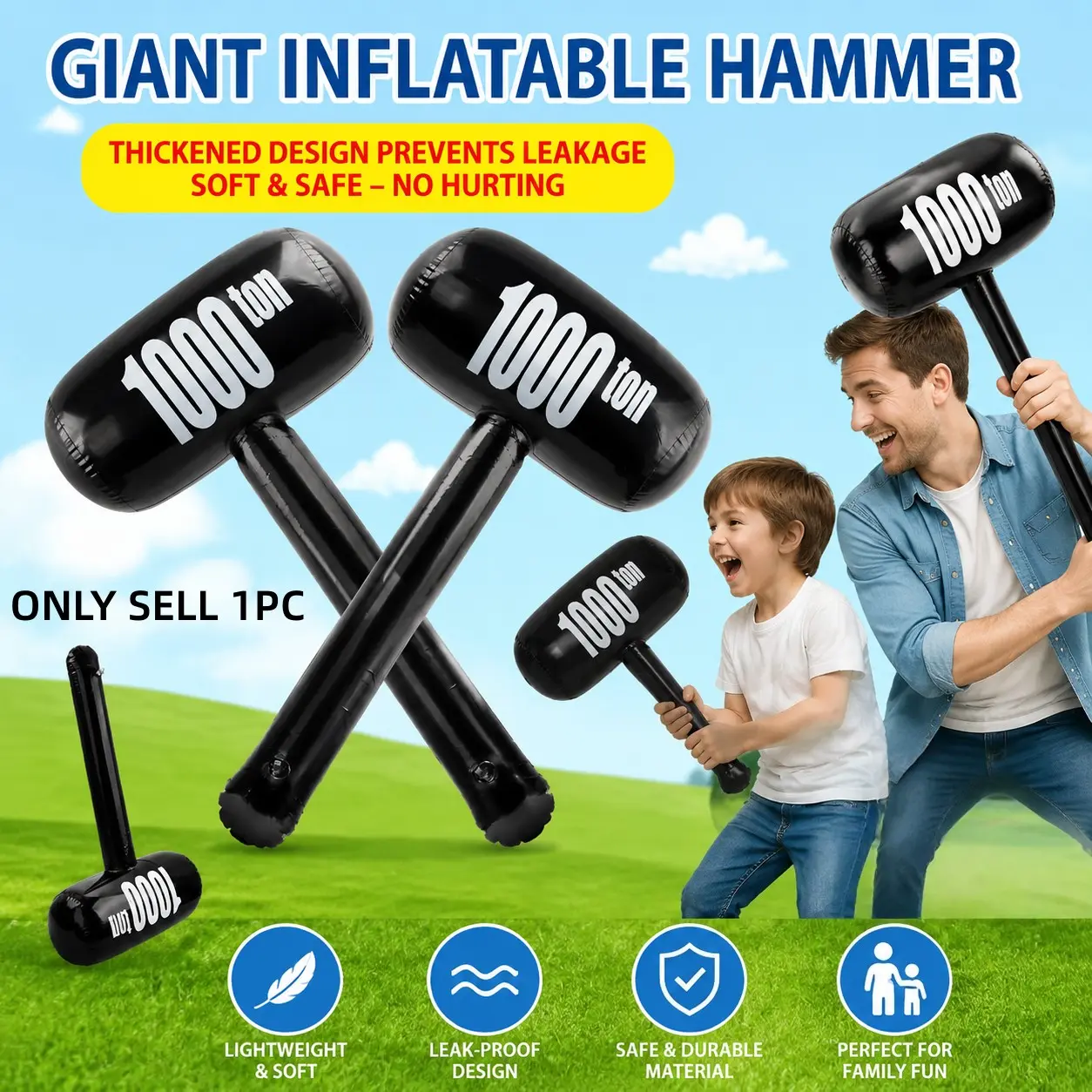 Thick Inflatable Hammer Large Ton Hammer Kids Toy, PVC Inflatable Toy for Parent-Child Interaction, Fun Punishment Game for Children, Family Fun, Soft Lightweight Design Safe Entertainment