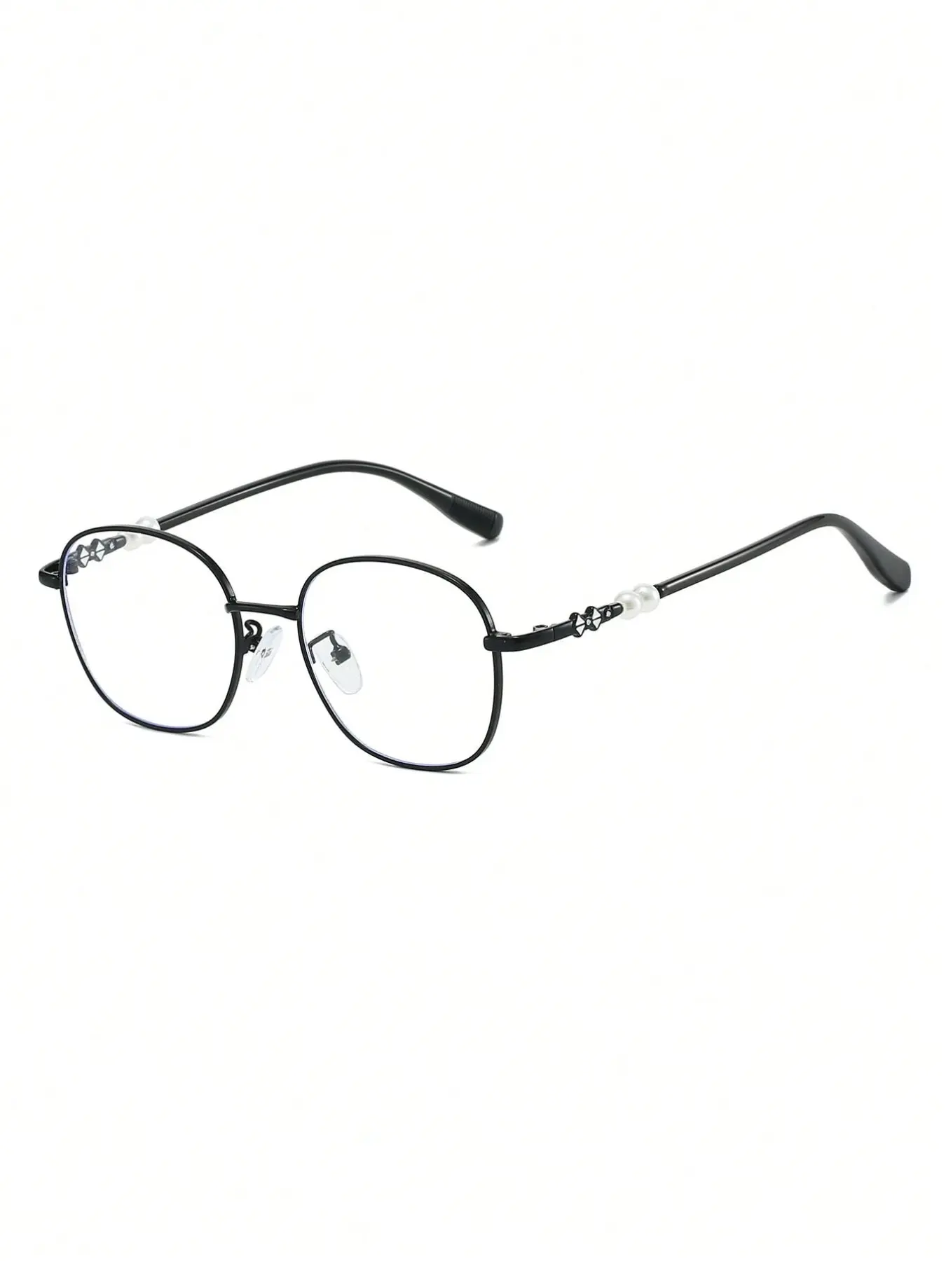 Women's Round Metal Frame Glasses, Thin Edge Pearl Decorative Fashion Plain Sunglasses, Elegant All-Season Eyewear