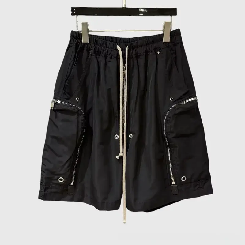 Men’s 2026 Minimalist Cargo Shorts, Dark Color Drawstring Knee Length Shorts, Multi Pocket Breathable Casual Bottoms for Men, Loose Straight Fit Streetwear, Summer Outdoor Everyday Essential